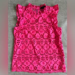 J.Crew Women’s Eyelet Lace Top – Hot Pink / Neon Pink – Size Small Scalloped Hem